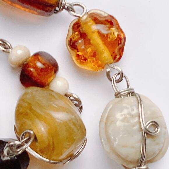 VTG 1970s Art Glass Necklace 50” Long Root Beer Tortoiseshell Boho Jewelry - Picture 9 of 11